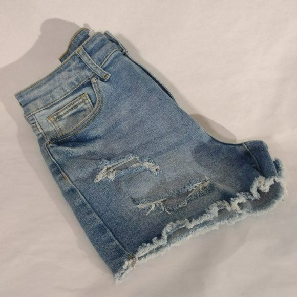 Wax Jean Women's Distressed Denim Shorts Blue Jeans with Vintage Holes - Picture 6 of 9